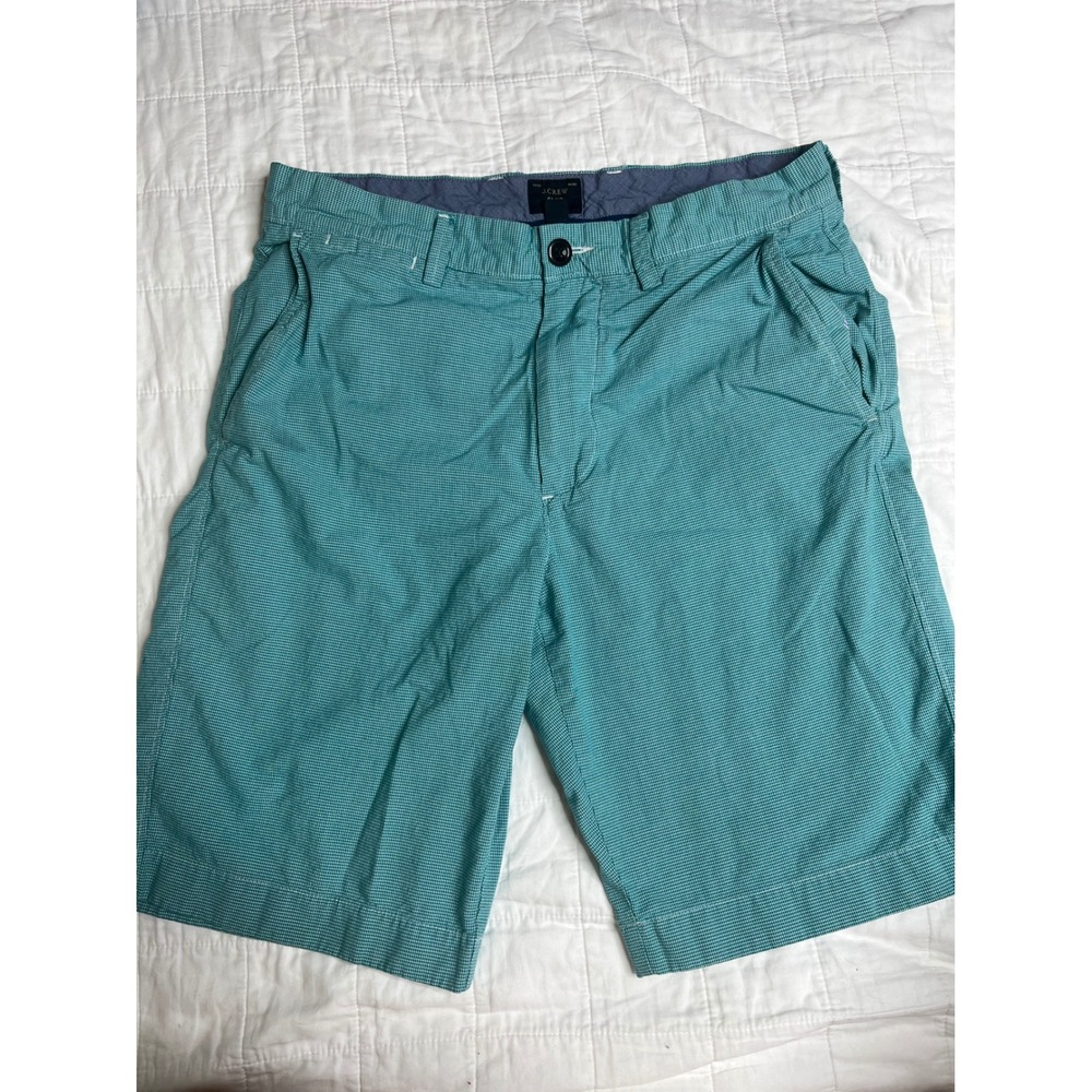 J.Crew Club Mens 31 Teal White Micro Check Slim Fit Chino Shorts 11 Inseam